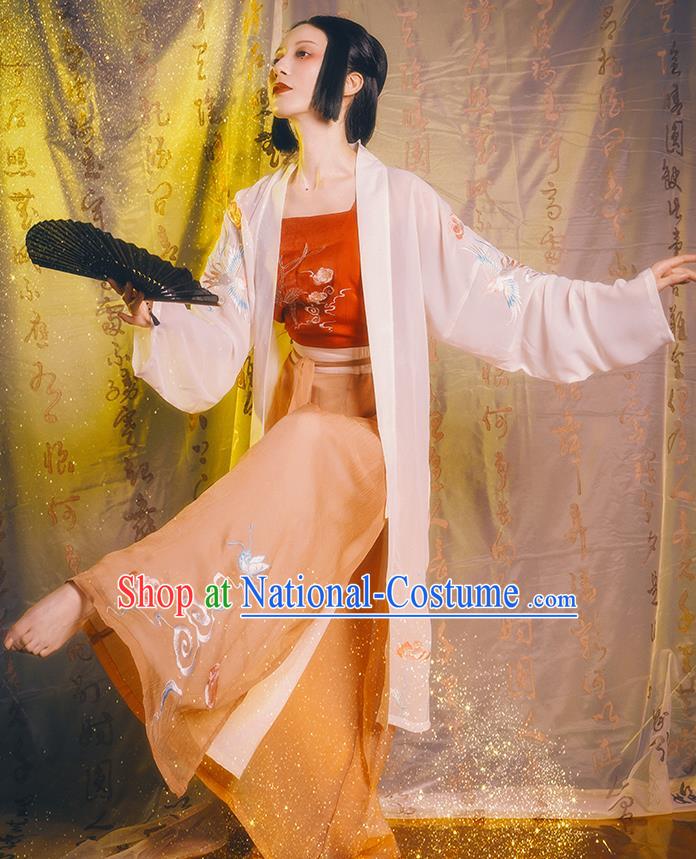 Chinese Ancient Female Civilian Costumes Traditional Hanfu Song Dynasty Apparels BeiZi Top And Pants Full Set