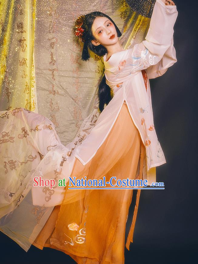 Chinese Ancient Female Civilian Costumes Traditional Hanfu Song Dynasty Apparels BeiZi Top And Pants Full Set