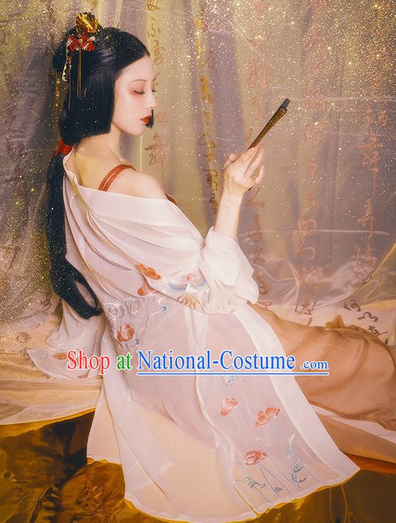 Chinese Ancient Female Civilian Costumes Traditional Hanfu Song Dynasty Apparels BeiZi Top And Pants Full Set