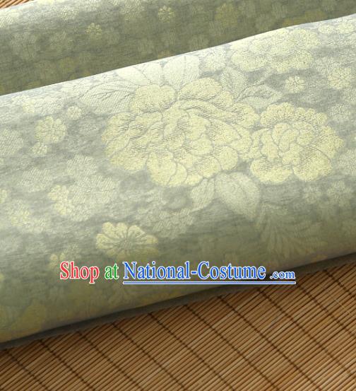 Asian Korea Classical Peony Flowers Pattern Light Green Silk Fabric Korean Fashion Drapery Traditional Hanbok Material