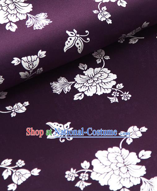 Asian Korea Classical Peony Pattern Purple Silk Fabric Korean Traditional Fashion Drapery Hanbok Material