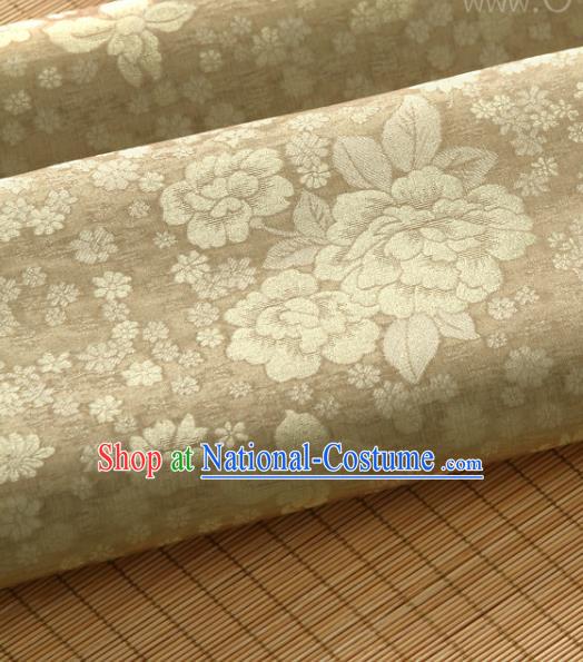 Asian Korea Classical Peony Flowers Pattern Khaki Silk Fabric Korean Fashion Drapery Traditional Hanbok Material