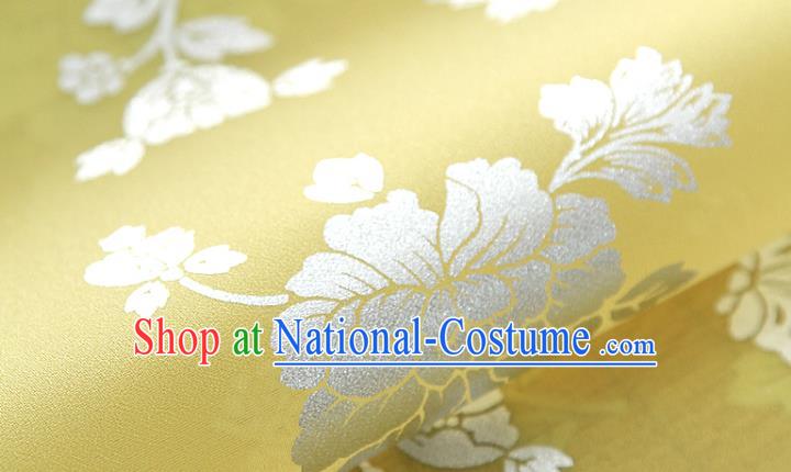 Asian Korea Classical Peony Pattern Light Yellow Silk Fabric Korean Traditional Fashion Drapery Hanbok Material