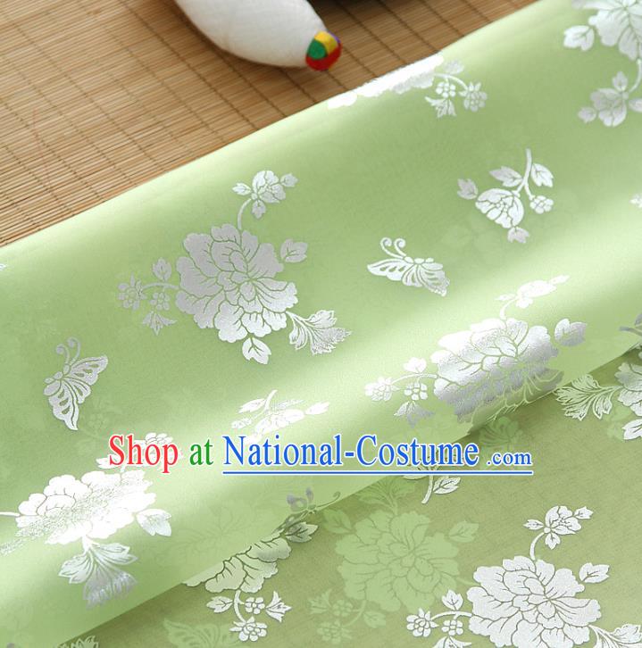 Asian Korea Classical Peony Pattern Light Green Silk Fabric Korean Traditional Fashion Drapery Hanbok Material