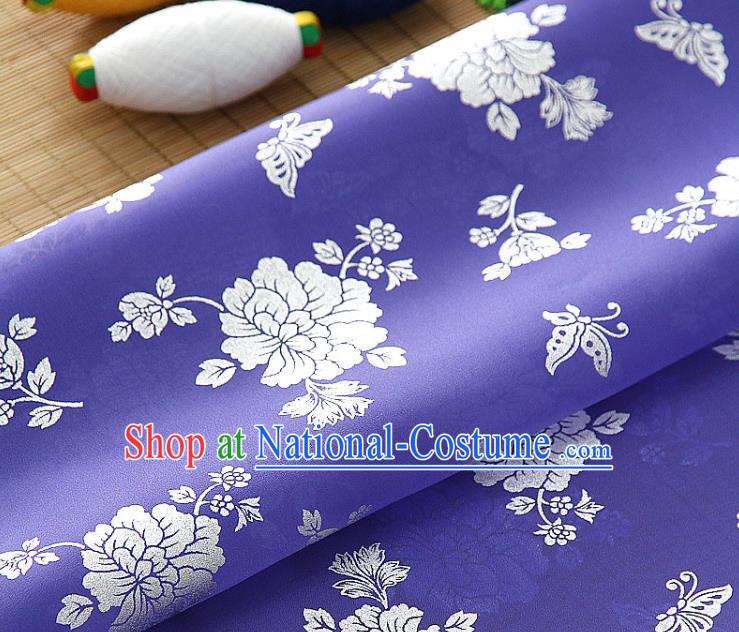 Asian Korea Classical Peony Pattern Violet Silk Fabric Korean Traditional Fashion Drapery Hanbok Material