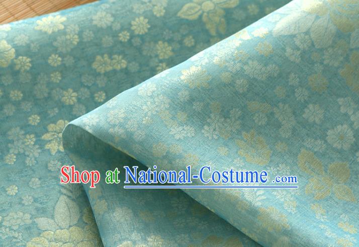 Asian Korea Classical Peony Flowers Pattern Green Silk Fabric Korean Fashion Drapery Traditional Hanbok Material