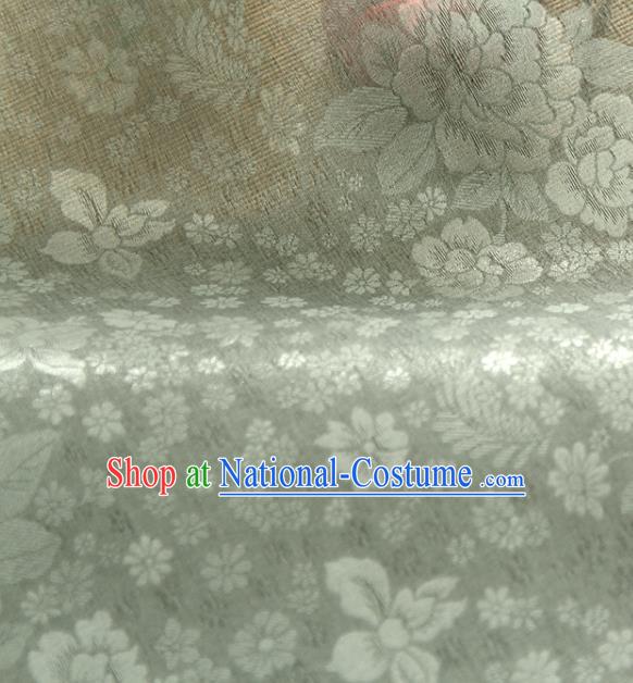 Asian Korea Classical Peony Flowers Pattern Gray Silk Fabric Korean Fashion Drapery Traditional Hanbok Material