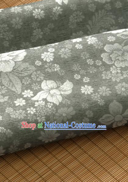 Asian Korea Classical Peony Flowers Pattern Deep Grey Silk Fabric Korean Fashion Drapery Traditional Hanbok Material