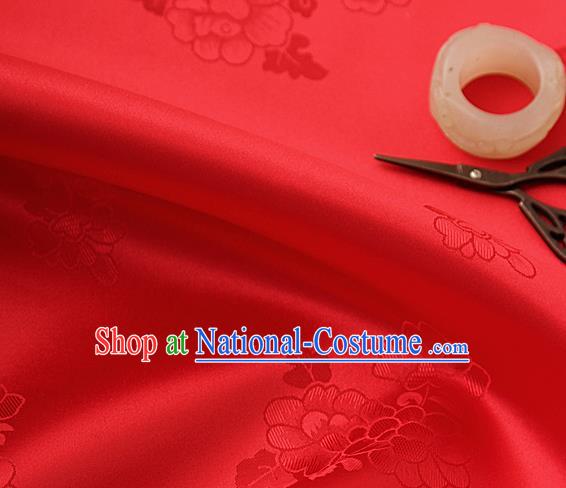 Traditional Korean Classical Roses Pattern Red Satin Drapery Hanbok Material Asian Korea Fashion Silk Fabric