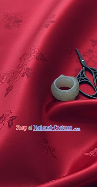 Traditional Korean Classical Roses Pattern Wine Red Satin Drapery Hanbok Material Asian Korea Fashion Silk Fabric