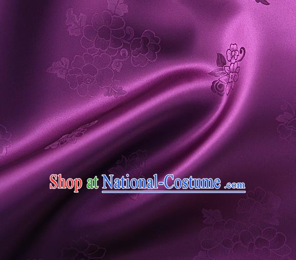 Traditional Korean Classical Roses Pattern Purple Satin Drapery Hanbok Material Asian Korea Fashion Silk Fabric