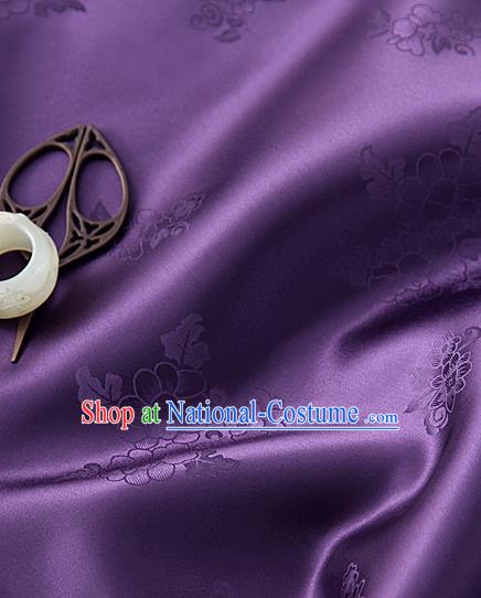 Traditional Korean Classical Roses Pattern Deep Purple Satin Drapery Hanbok Material Asian Korea Fashion Silk Fabric