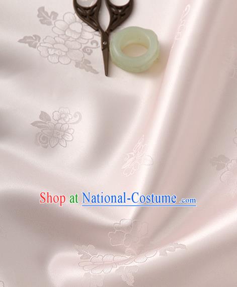 Traditional Korean Classical Roses Pattern Light Pink Satin Drapery Hanbok Material Asian Korea Fashion Silk Fabric