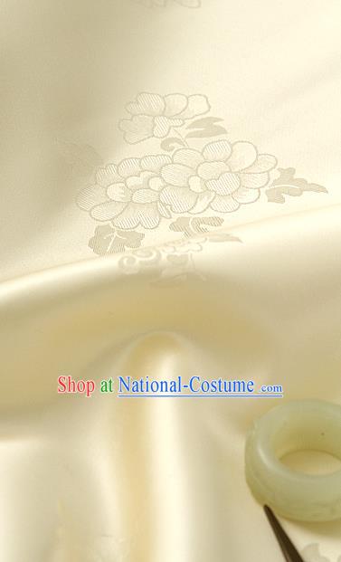 Traditional Korean Classical Roses Pattern Light Yellow Satin Drapery Hanbok Material Asian Korea Fashion Silk Fabric