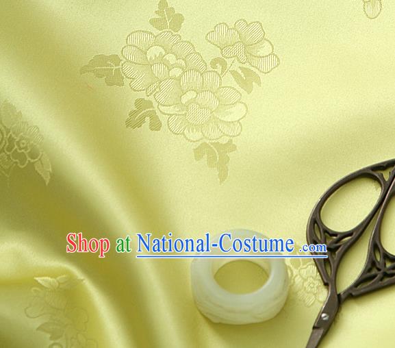 Traditional Korean Classical Roses Pattern Citrine Satin Drapery Hanbok Material Asian Korea Fashion Silk Fabric