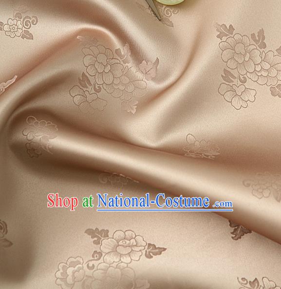 Traditional Korean Classical Roses Pattern Light Khaki Satin Drapery Hanbok Material Asian Korea Fashion Silk Fabric