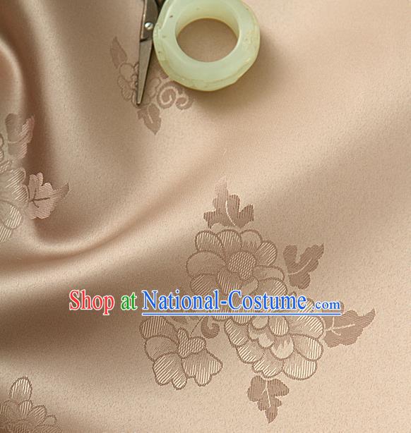 Traditional Korean Classical Roses Pattern Light Khaki Satin Drapery Hanbok Material Asian Korea Fashion Silk Fabric