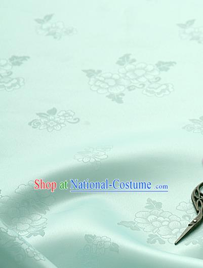 Traditional Korean Classical Roses Pattern Wathet Satin Drapery Hanbok Material Asian Korea Fashion Silk Fabric