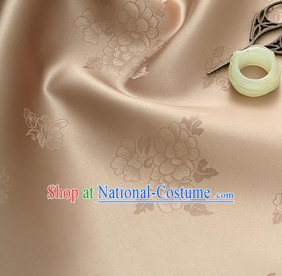 Traditional Korean Classical Roses Pattern Light Khaki Satin Drapery Hanbok Material Asian Korea Fashion Silk Fabric