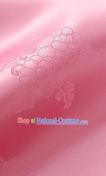 Traditional Korean Classical Roses Pattern Peach Pink Satin Drapery Hanbok Material Asian Korea Fashion Silk Fabric