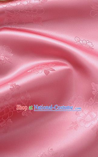 Traditional Korean Classical Roses Pattern Deep Pink Satin Drapery Hanbok Material Asian Korea Fashion Silk Fabric