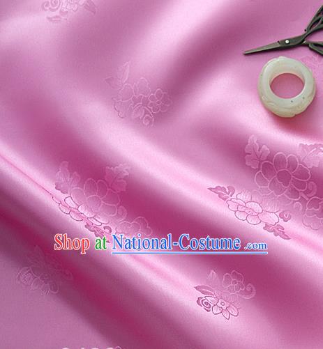 Traditional Korean Classical Roses Pattern Dusty Pink Satin Drapery Hanbok Material Asian Korea Fashion Silk Fabric