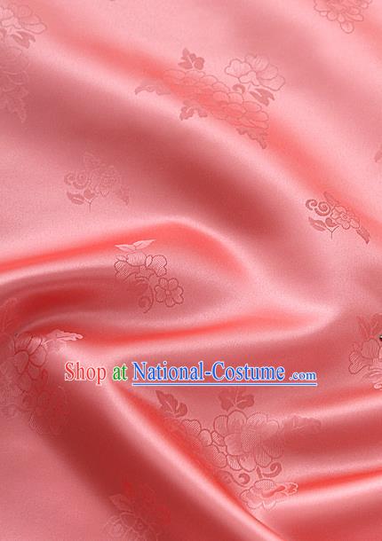 Traditional Korean Classical Roses Pattern Watermelon Red Satin Drapery Hanbok Material Asian Korea Fashion Silk Fabric