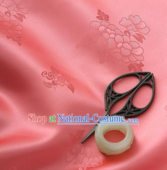 Traditional Korean Classical Roses Pattern Watermelon Red Satin Drapery Hanbok Material Asian Korea Fashion Silk Fabric