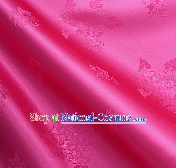 Traditional Korean Classical Roses Pattern Magenta Satin Drapery Hanbok Material Asian Korea Fashion Silk Fabric