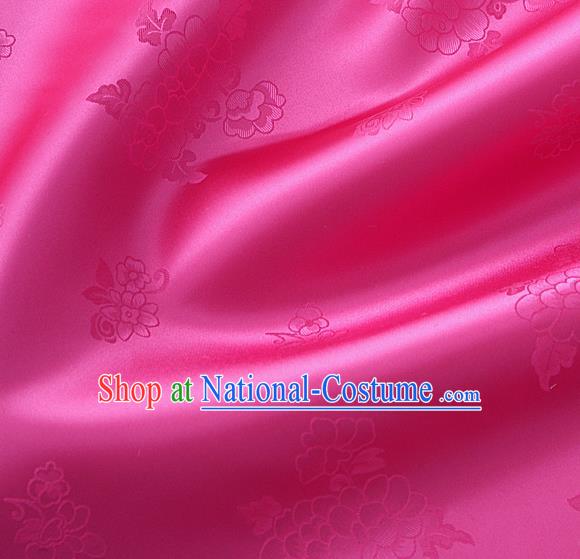 Traditional Korean Classical Roses Pattern Magenta Satin Drapery Hanbok Material Asian Korea Fashion Silk Fabric