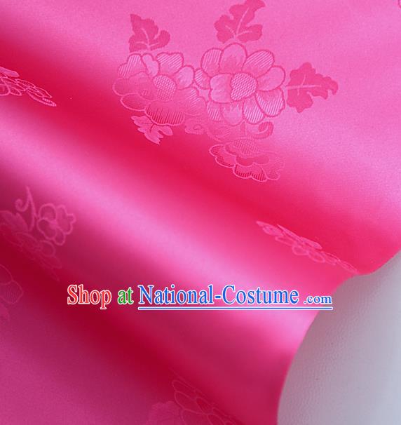 Traditional Korean Classical Roses Pattern Magenta Satin Drapery Hanbok Material Asian Korea Fashion Silk Fabric