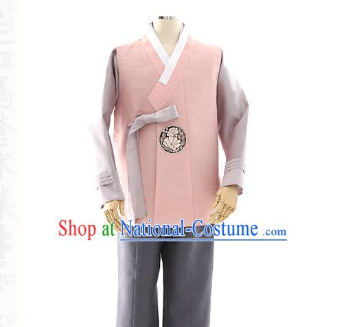 Asian Korea Pink Vest Shirt and Pants Dress Korean Bridegroom Fashion Traditional Apparels Hanbok Wedding Costumes