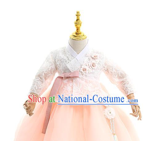 Asian Korea Girls Traditional Embroidered White Blouse and Pink Dress Korean Children Birthday Fashion Apparels Hanbok Costumes