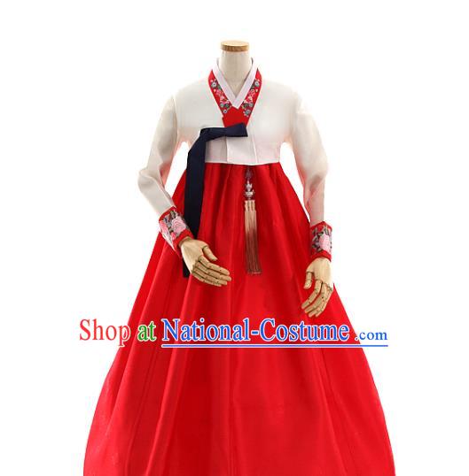 Korean Bride White Blouse and Red Dress Korea Fashion Costumes Traditional Wedding Hanbok Apparels for Women