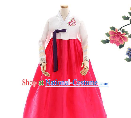 Korean Bride Light Pink Blouse and Rosy Dress Korea Fashion Costumes Traditional Wedding Hanbok Festival Apparels for Women