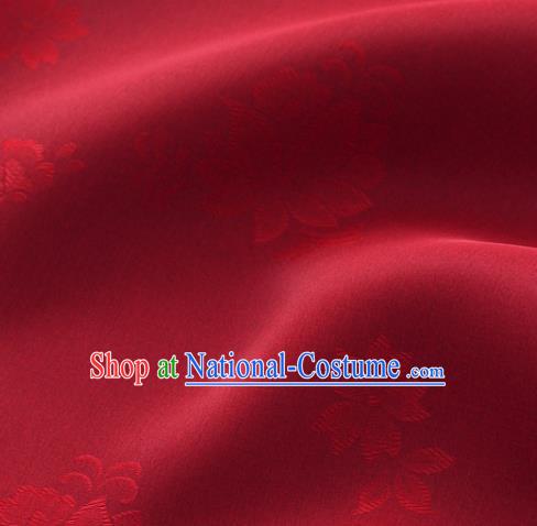 Asian Korea Classical Campsis Grandiflora Pattern Wine Red Silk Fabric Korean Fashion Drapery Traditional Hanbok Material