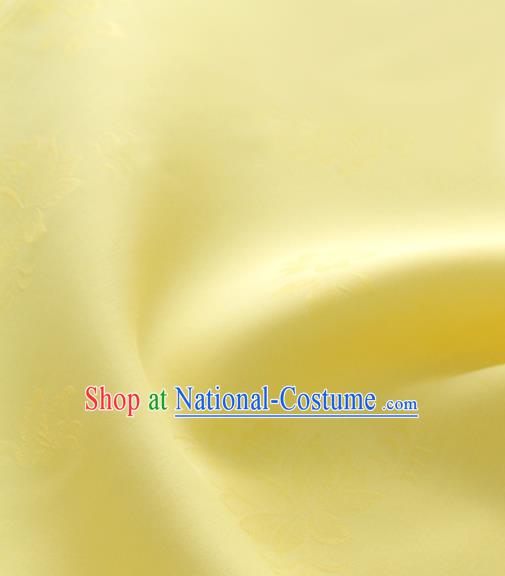 Asian Korea Classical Campsis Grandiflora Pattern Yellow Silk Fabric Korean Fashion Drapery Traditional Hanbok Material