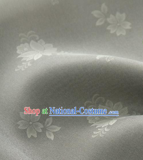 Asian Korea Classical Campsis Grandiflora Pattern Grey Silk Fabric Korean Fashion Drapery Traditional Hanbok Material