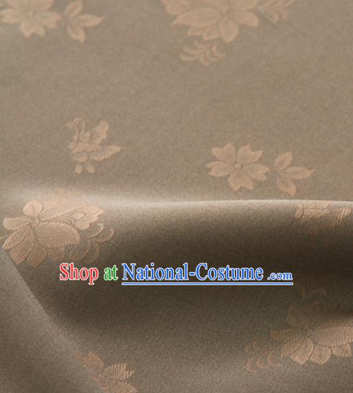 Asian Korea Classical Campsis Grandiflora Pattern Brown Silk Fabric Korean Fashion Drapery Traditional Hanbok Material