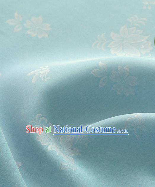 Asian Korea Classical Campsis Grandiflora Pattern Light Blue Silk Fabric Korean Fashion Drapery Traditional Hanbok Material