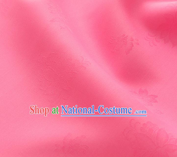 Asian Korea Classical Campsis Grandiflora Pattern Peach Pink Silk Fabric Korean Fashion Drapery Traditional Hanbok Material