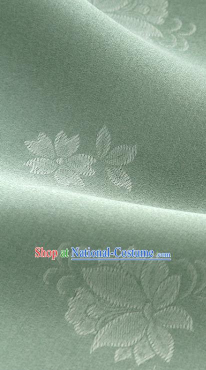 Asian Korea Classical Campsis Grandiflora Pattern Pea Green Silk Fabric Korean Fashion Drapery Traditional Hanbok Material