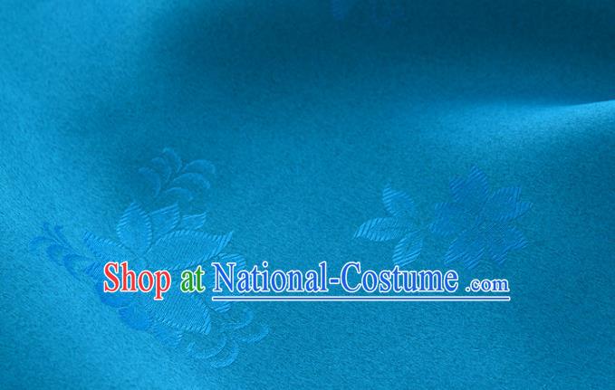 Asian Korea Classical Campsis Grandiflora Pattern Blue Silk Fabric Korean Fashion Drapery Traditional Hanbok Material