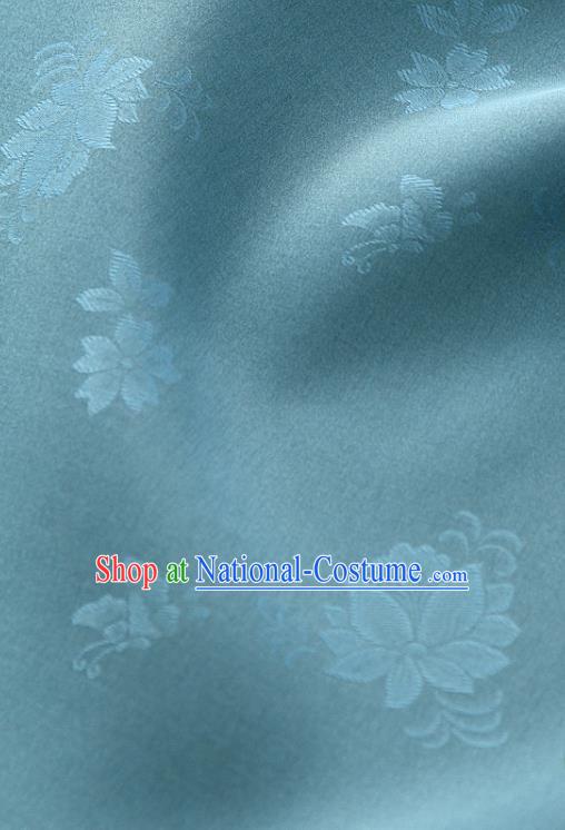 Asian Korea Classical Campsis Grandiflora Pattern Lake Blue Silk Fabric Korean Fashion Drapery Traditional Hanbok Material