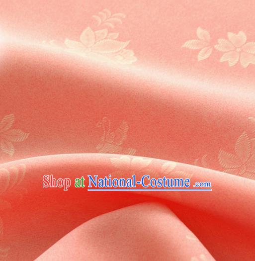 Asian Korea Classical Campsis Grandiflora Pattern Coral Pink Silk Fabric Korean Fashion Drapery Traditional Hanbok Material