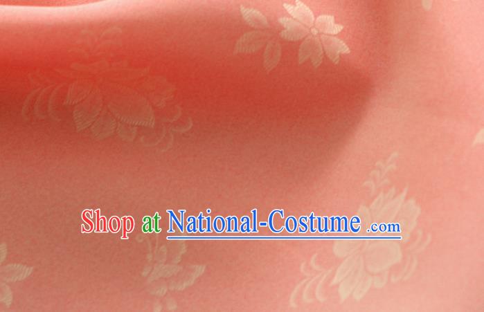 Asian Korea Classical Campsis Grandiflora Pattern Coral Pink Silk Fabric Korean Fashion Drapery Traditional Hanbok Material