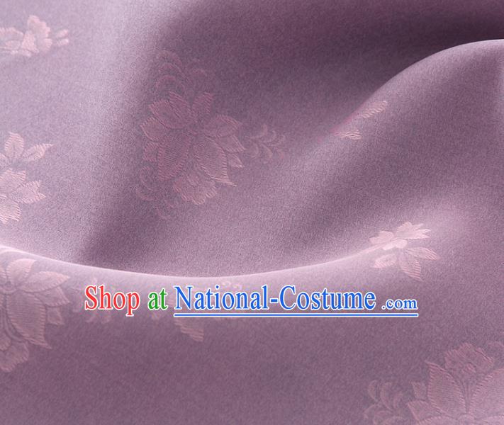 Asian Korea Classical Campsis Grandiflora Pattern Lilac Silk Fabric Korean Fashion Drapery Traditional Hanbok Material