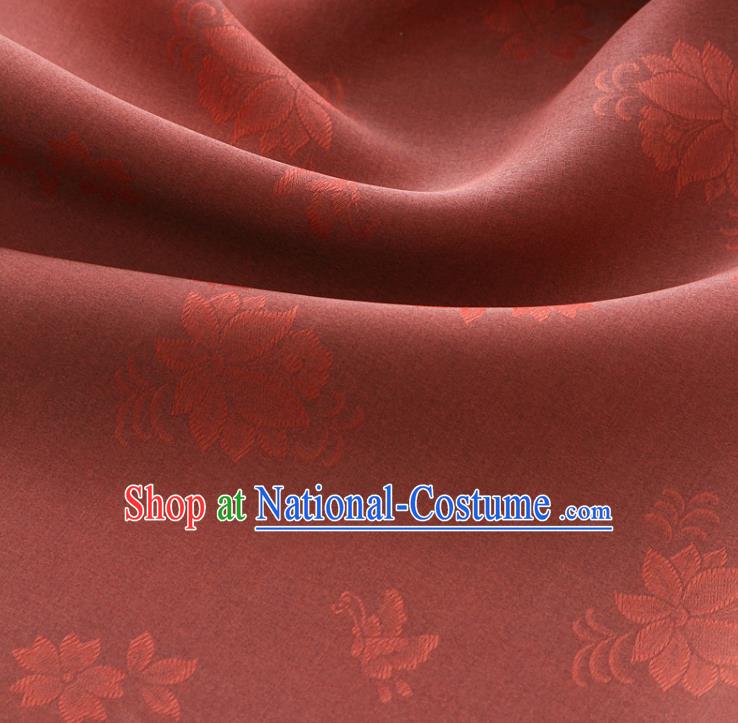 Asian Korea Classical Campsis Grandiflora Pattern Rust Red Silk Fabric Korean Fashion Drapery Traditional Hanbok Material