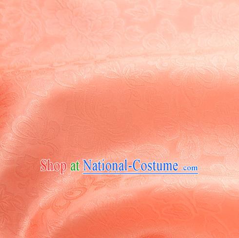 Traditional Korean Fashion Orange Gauze Drapery Hanbok Material Asian Korea Classical Flowers Pattern Silk Fabric