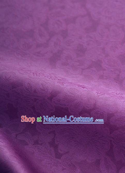 Traditional Korean Fashion Deep Purple Gauze Drapery Hanbok Material Asian Korea Classical Flowers Pattern Silk Fabric